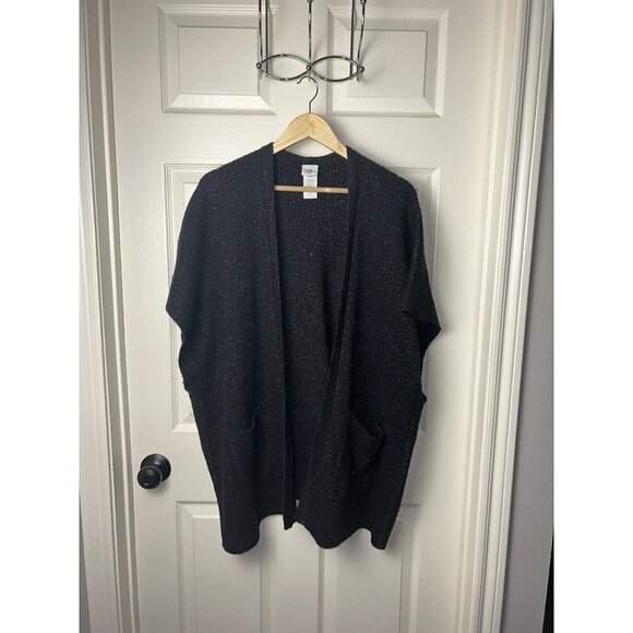 Cabi Lagenlook Charcoal Black Sparkle Open Front Poncho Sweater Size XS/S - Picture 2 of 10